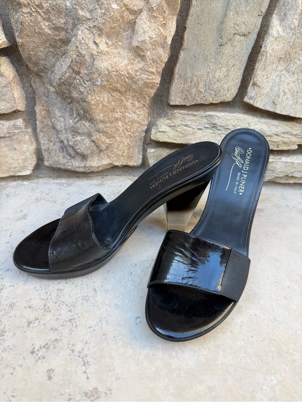 Donald J. Pliner Black Patent lucite heels